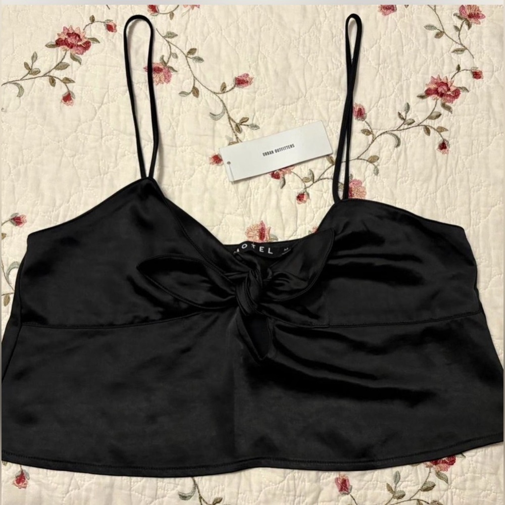 Urban Outfitters Black Satin Tie-Front Cami